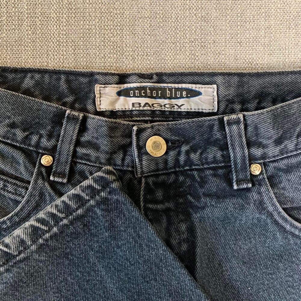 Y2K Anchor Blue Baggy Faded Black Denim Jeans